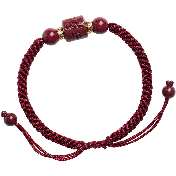 Buddha Stones Tibet Cinabro Om Mani Padme Hum Braccialetto intrecciato con benedizione inciso