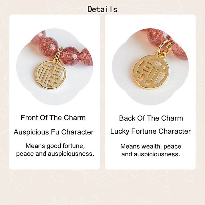 Braccialetto con ciondolo curativo in quarzo fragola placcato oro 14K Buddha Stones Fu