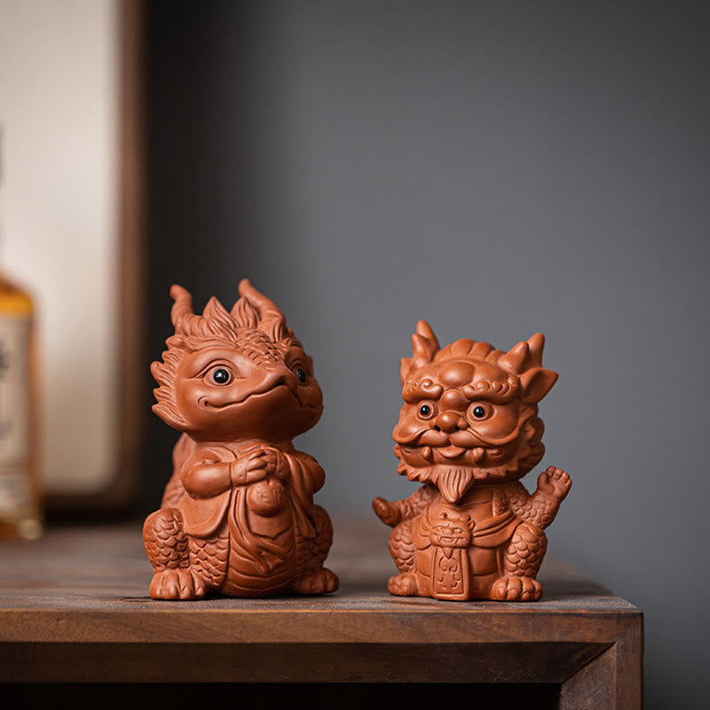 Buddha Stones Fortuna Drago Ricchezza Tè Animale Domestico Figurina Argilla Viola Decorazione - image 0