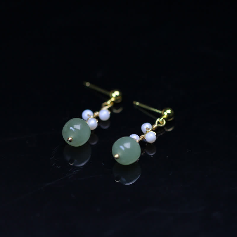 Orecchini pendenti con motivo floreale in giada Hetian placcati in oro 14K