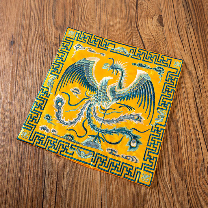 Buddha Stones Phoenix Dragon Kirin Ricamo Sottobicchiere per tazza da tè Sottobicchiere per tazza da tè Kung Fu