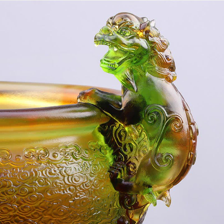 Ciotola del tesoro PiXiu in cristallo Liuli fatta a mano, pezzo d'arte, decorazione per la casa - image 5