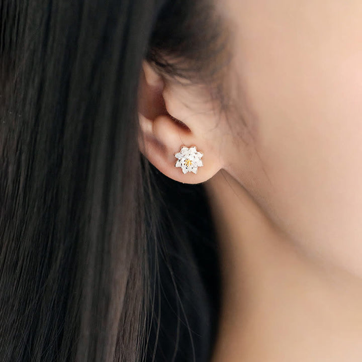 Orecchini Buddha Stones in argento sterling 925 con fiore di loto