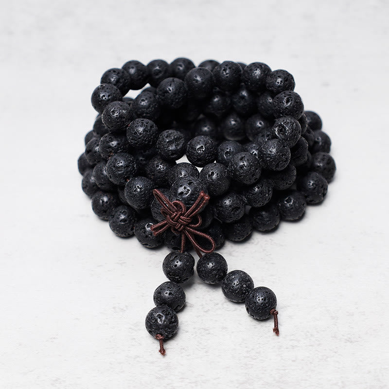 Buddha Stones 108 Perle di Lava Naturale Preghiera Mala Bracciale Collana