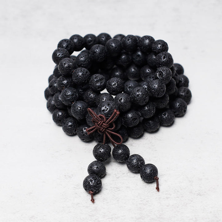 Buddha Stones 108 Perle di Lava Naturale Preghiera Mala Bracciale Collana