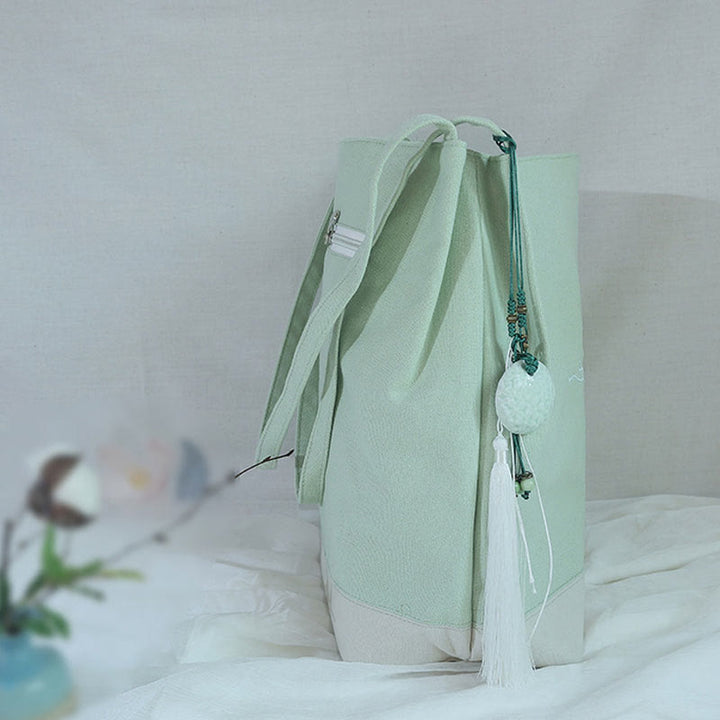 Buddha Stones Flower Crane Plum Blossom Ricamo Tela Grande Capacità Borsa a Tracolla Tote Bag