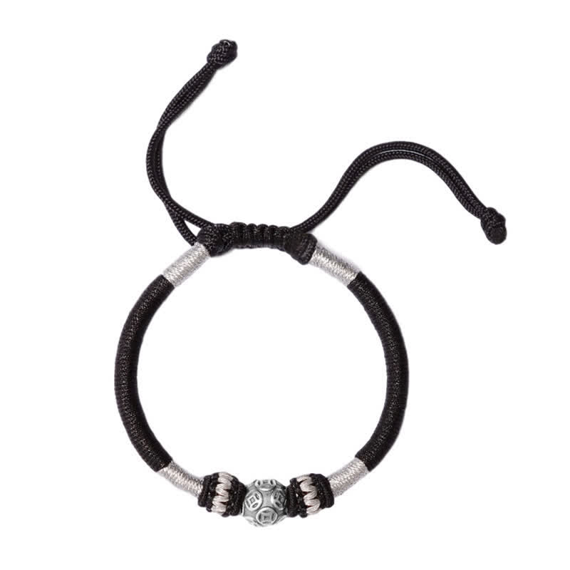 Braccialetto di perline con corda di protezione e portafortuna in argento sterling 999 con monete di rame rotonde Buddha Stones