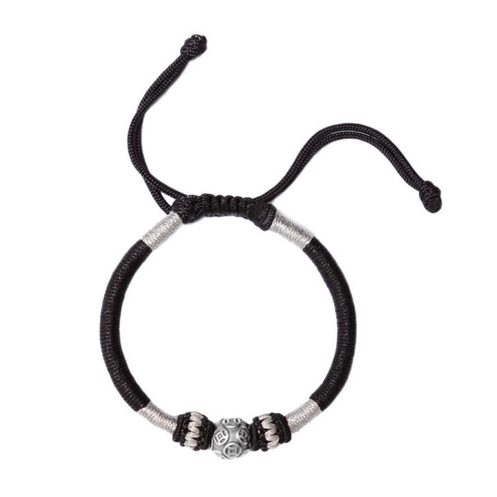 Braccialetto di perline con corda di protezione e portafortuna in argento sterling 999 con monete di rame rotonde Buddha Stones
