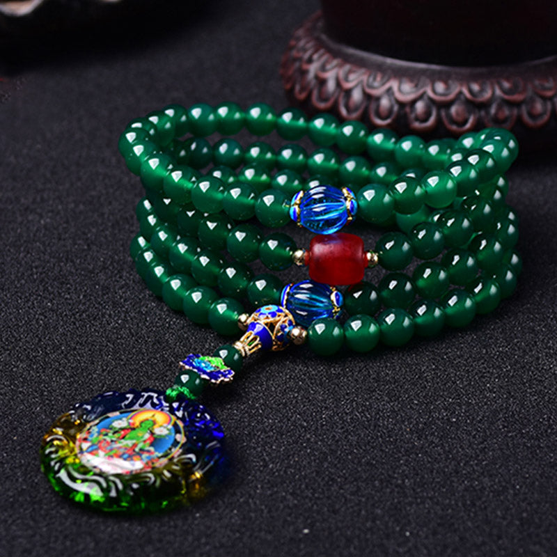 Buddha Stones 108 Mala Beads Agata verde naturale Bodhisattva Tara verde Braccialetto con ciondolo di manifestazione