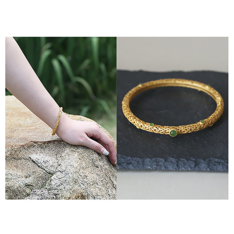 Buddha Stones Braccialetto di Giada Ciano Rame Nuvole di Buon Auspicio Calma Guarigione