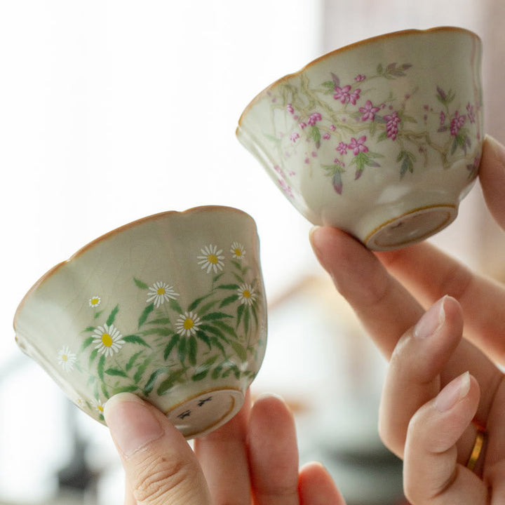 Buddha Stones Fiore di pesco Margherita Fiore Tazza da tè in ceramica Tazze da tè Kung Fu