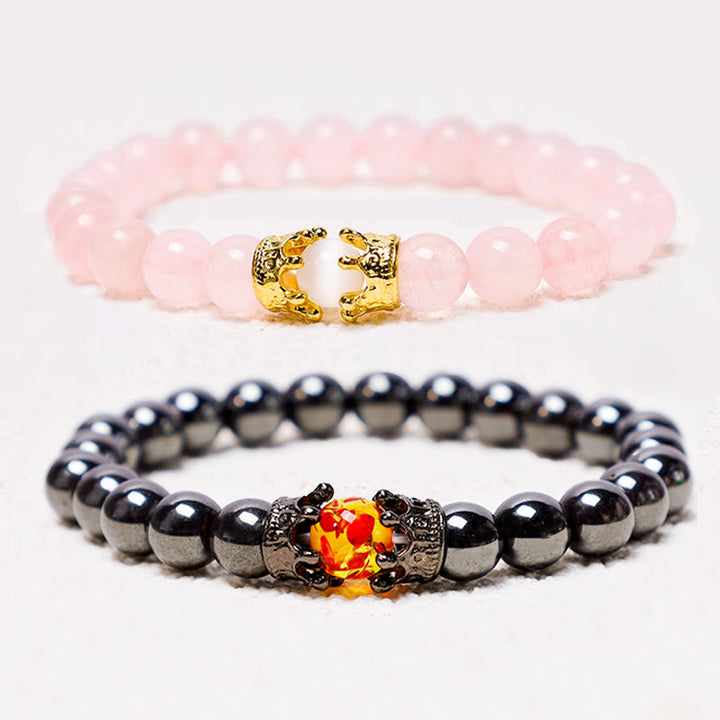 Buddha Stones Pietra naturale Corona del re e della regina Perline di energia curativa Bracciale di coppia