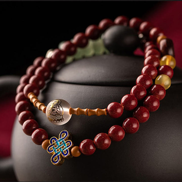 Buddha Stones Zodiaco cinese Buddha natale Agata rossa Piccola foglia Sandalo rosso Cinabro Amuleto Benedizione Bracciale a doppio giro