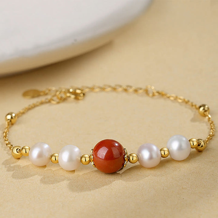 Bracciale a catena con perle curative in argento sterling 925 e cinabro Buddha Stones