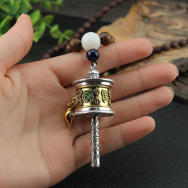 Buddha Stones Tibetano Om Mani Padme Hum Ruota della Preghiera Rotazione Vajra Collana Pendente in Legno - image 4