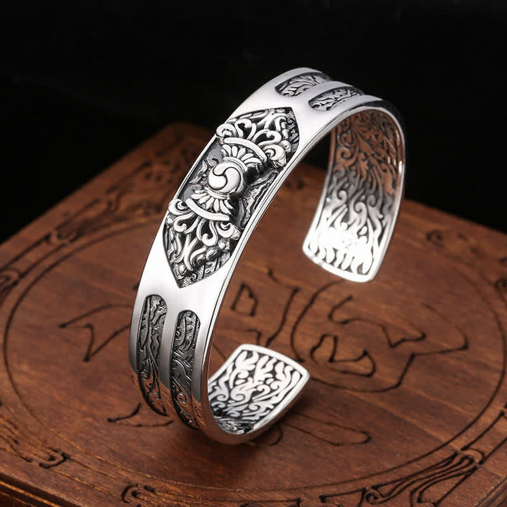 Buddha Stones 925 Sterling Silver Vajra Dorje Braccialetto con Potere Spirituale Inciso - image 1