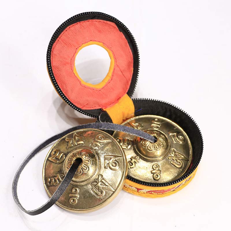 Buddha Stones Campana tibetana Tingsha Sei parole vere Drago Rame Bilancia Decorazione con borsa