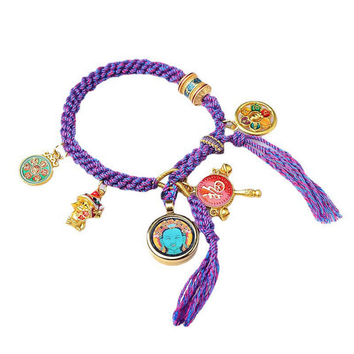 Braccialetto con treccia di corda della fortuna Thangka della dea della ricchezza Tara verde tibetana Zakiram - image 2
