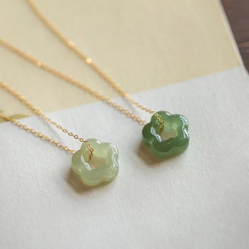 Collana con ciondolo con ciondolo floreale in giada ciano Buddha Stones , delicata giada Hetian - image 14