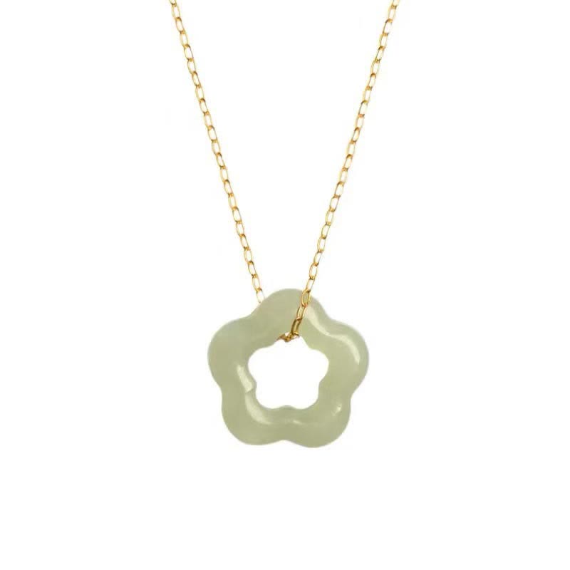 Collana con ciondolo con ciondolo floreale in giada ciano Buddha Stones , delicata giada Hetian