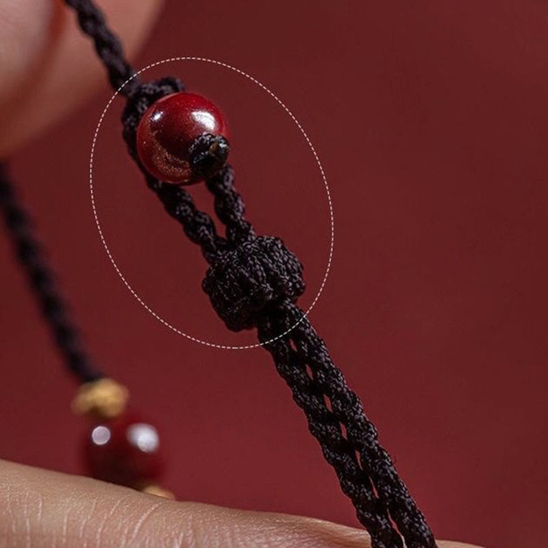 Braccialetto con corda intrecciata con Buddha Stones, perline di cinabro e carattere Fu