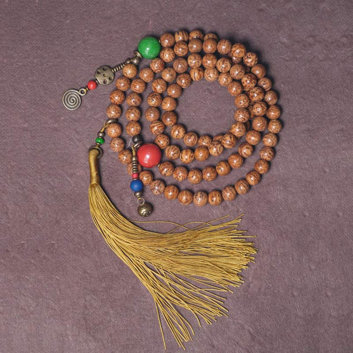 Buddha Stones 108 Mala Beads Bodhi Seed Saggezza Pace Nappa Bracciale