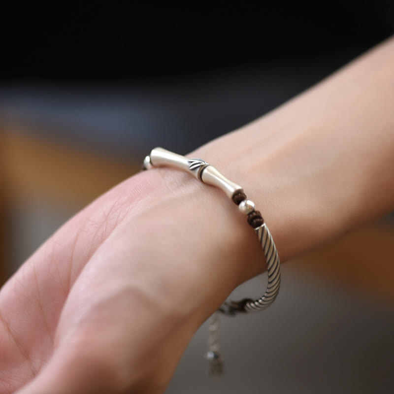 Bracciale Buddha Stones 999 Sterling Silver Bamboo Pattern Cicada Luck Wealth