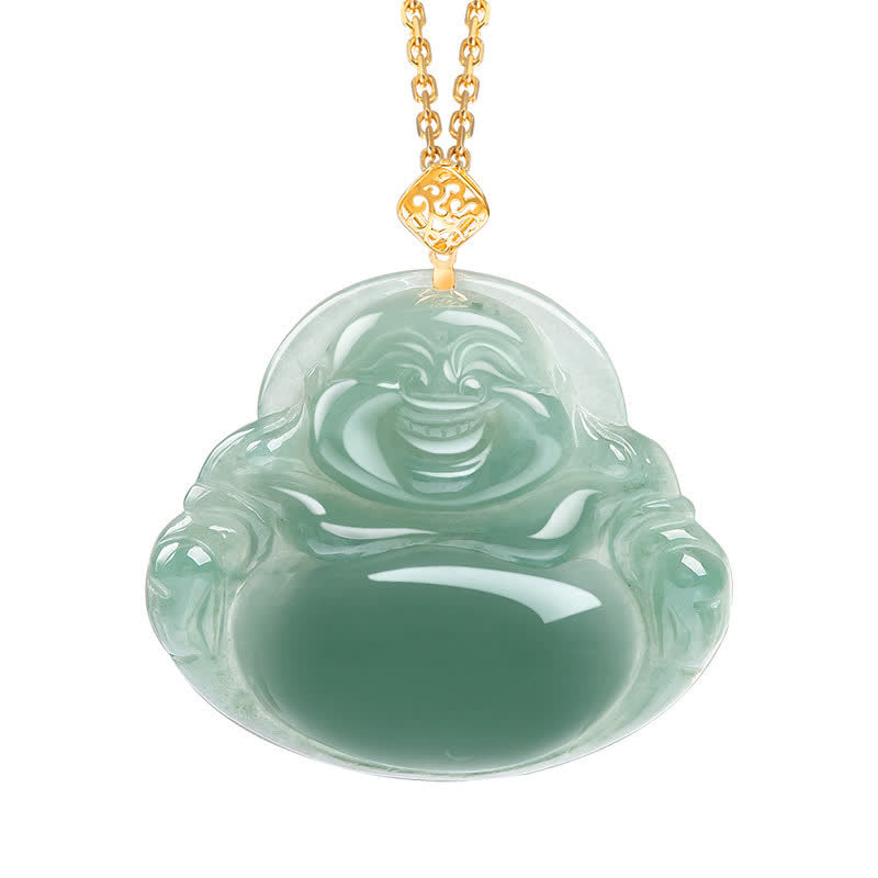 Collana con ciondolo in giada naturale Buddha che ride e abbondanza di prosperità - Oro - image 2