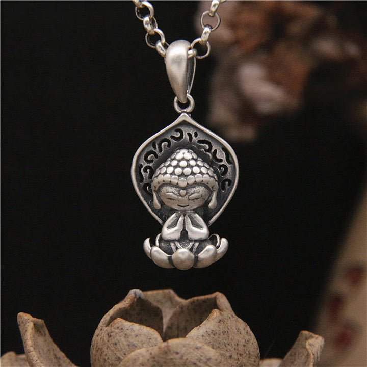 Collana con ciondolo Buddha Stones in argento sterling 999 con ciondolo Buddha Lotus Serenity - Simbolo del Buddha (Compassione♥Serenità) - image 1