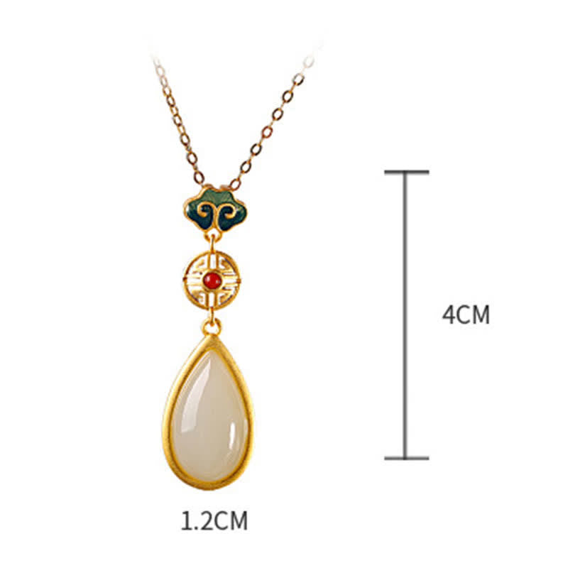 Collana con ciondolo a forma di goccia d'acqua in argento sterling 925 con giada bianca Hetian e bracciale