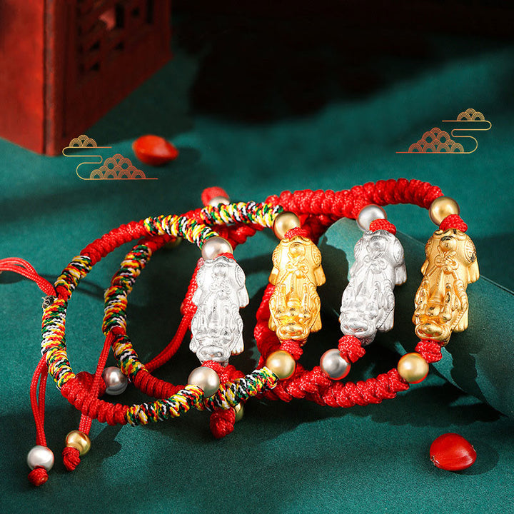 Buddha Stones per bambini in argento sterling 999 PiXiu Wealth King Kong Knot String Braided Kids
