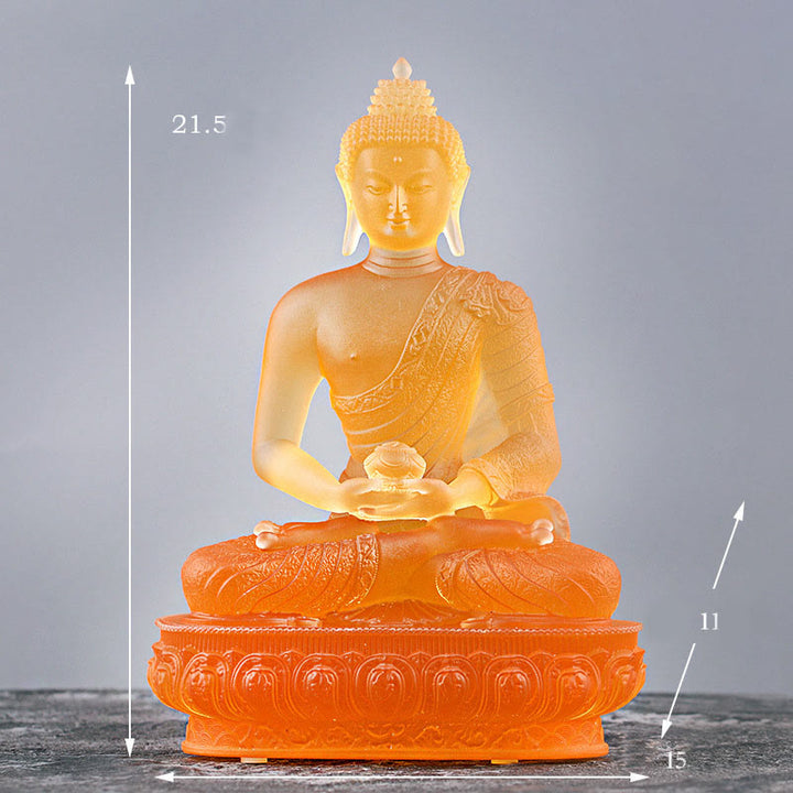 Buddha Stones Statuetta fatta a mano del Buddha Liuli Pezzo d'arte Statua della serenità Decorazione dell'offerta domestica