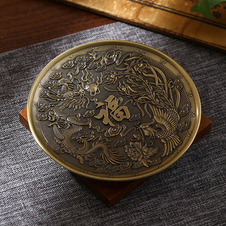Buddha Stones, loto, drago, fenice, otto simboli di buon auspicio, porta incenso in lega di zinco, bruciatore di incenso curativo, decorazione
