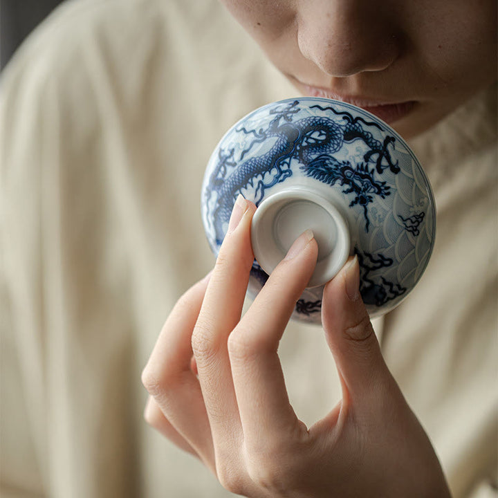 Tazze da tè in ceramica con motivo drago blu Buddha Stones Kung Fu