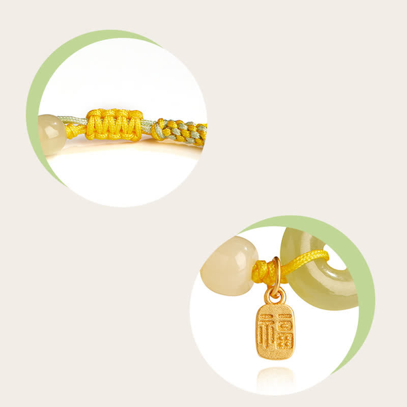 Braccialetto con ciondolo di fortuna e felicità con perline e fibbia della pace in giada Hetian in argento sterling 925 Buddha Stones - image 8