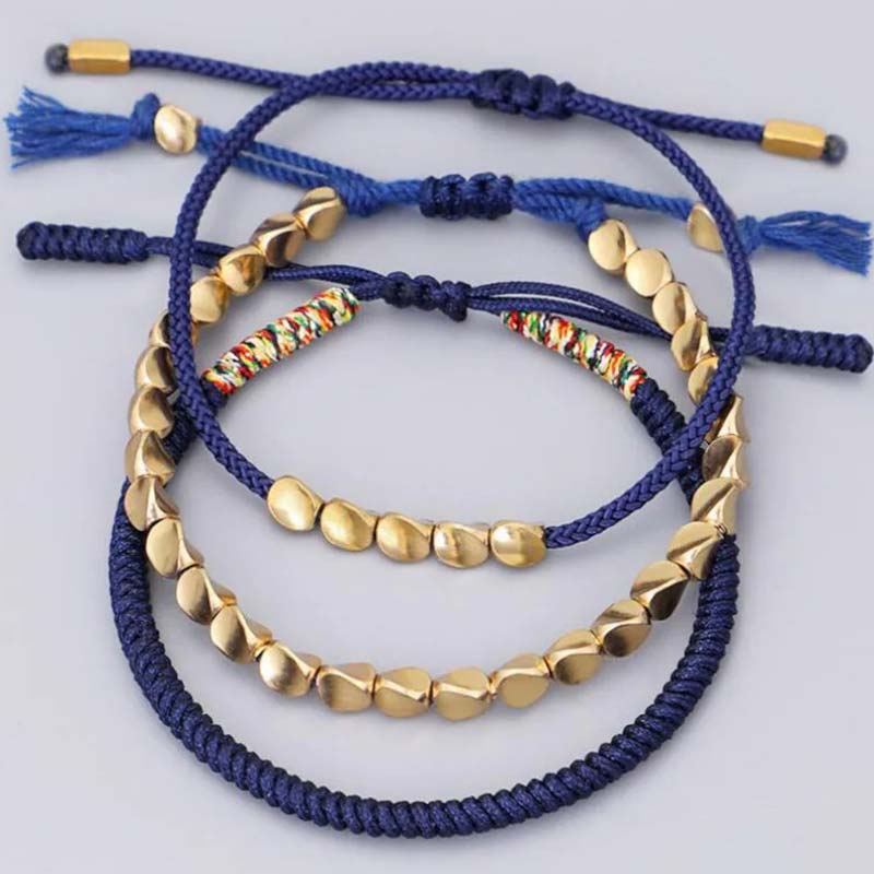 Buddha Stones 3 pezzi perline di rame tibetano guarigione protezione braccialetto fortuna set