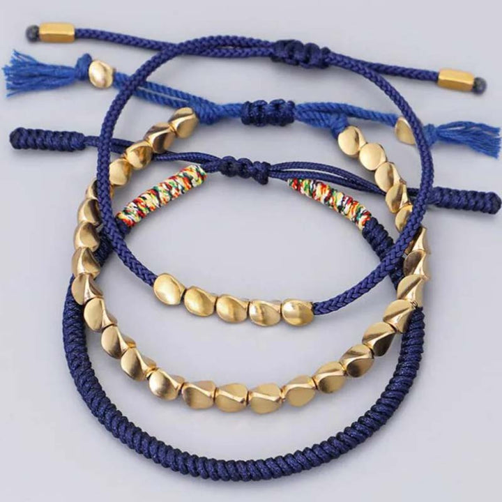Buddha Stones 3 pezzi perline di rame tibetano guarigione protezione braccialetto fortuna set