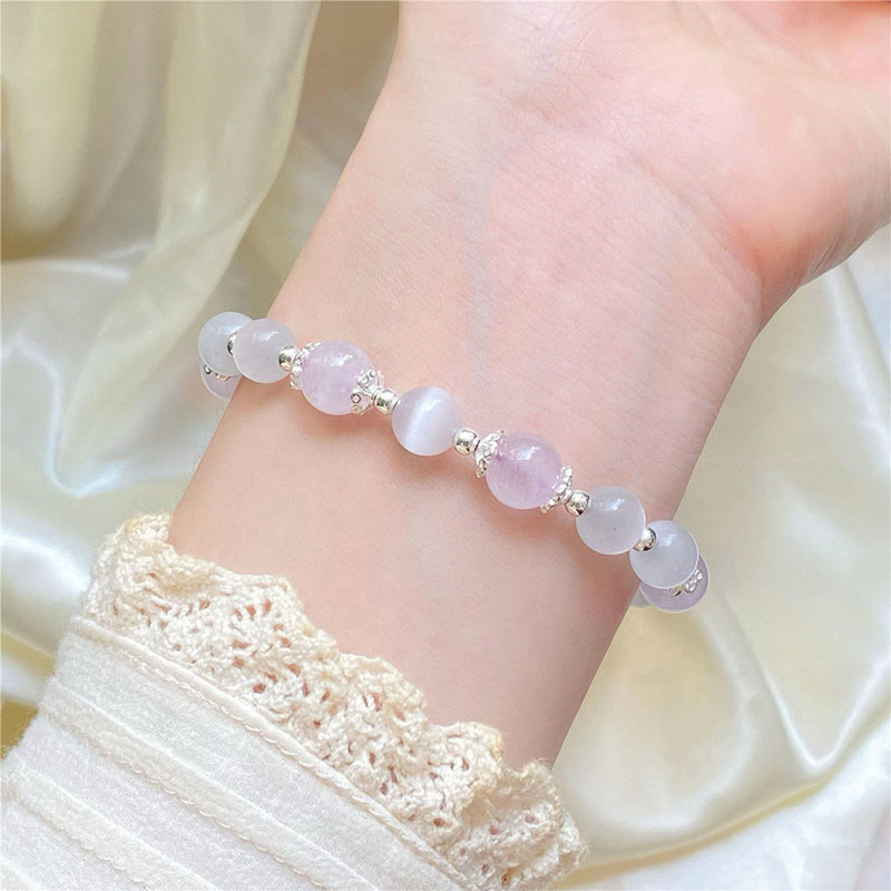 Braccialetto di consapevolezza spirituale con stella in argento sterling 925, ametista naturale e occhio di gatto , Buddha Stones