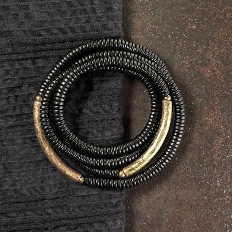 Bracciale multistrato in ottone, rame e legno di ebano Buddha Stones - image 2