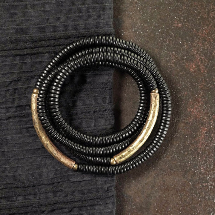Bracciale multistrato in ottone, rame e legno di ebano Buddha Stones - image 2