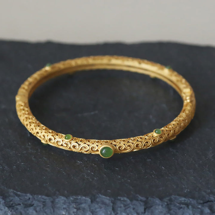 Buddha Stones Braccialetto di Giada Ciano Rame Nuvole di Buon Auspicio Calma Guarigione