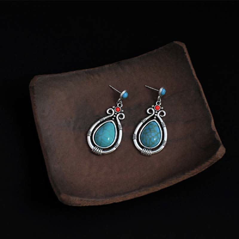 Orecchini pendenti a goccia in turchese vintage tibetano con clip