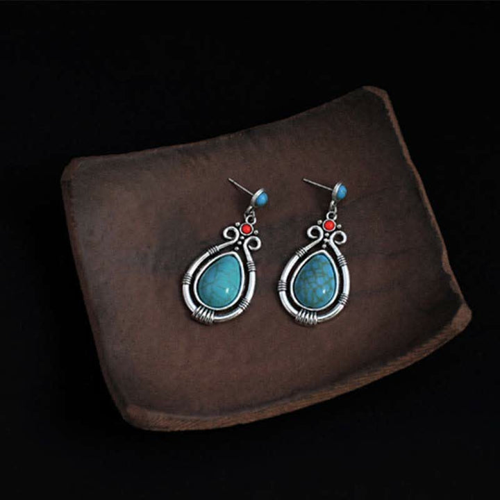 Orecchini pendenti a goccia in turchese vintage tibetano con clip