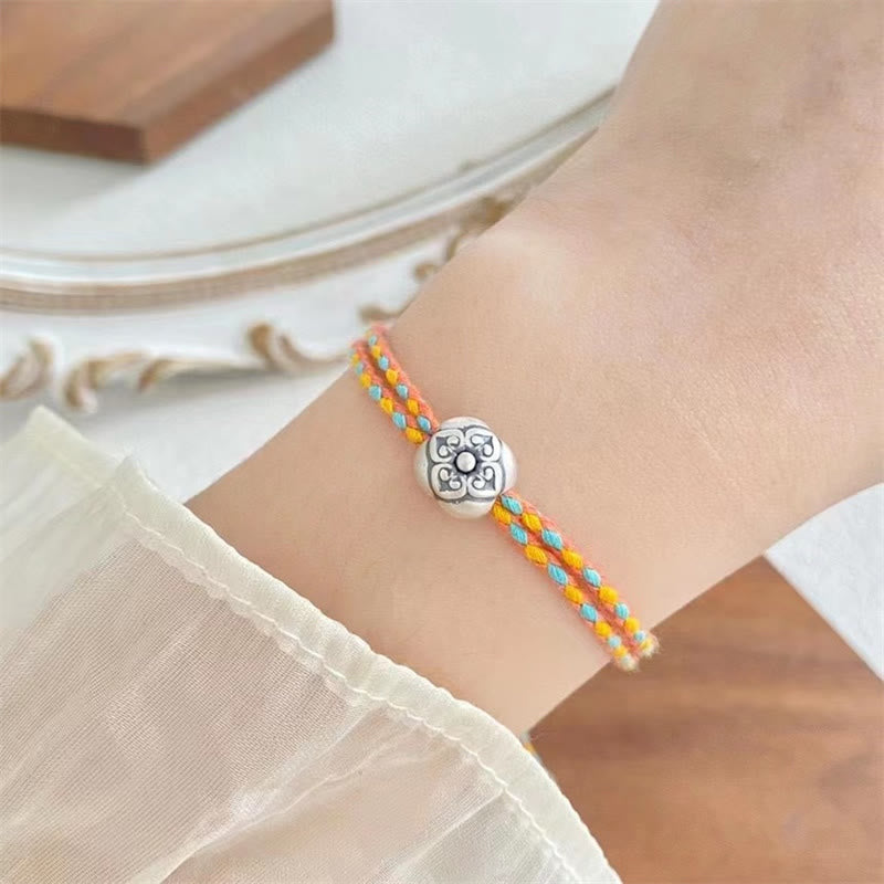 Bracciale intrecciato multicolore Buddha Stones in argento sterling 999 Persimmon Luck