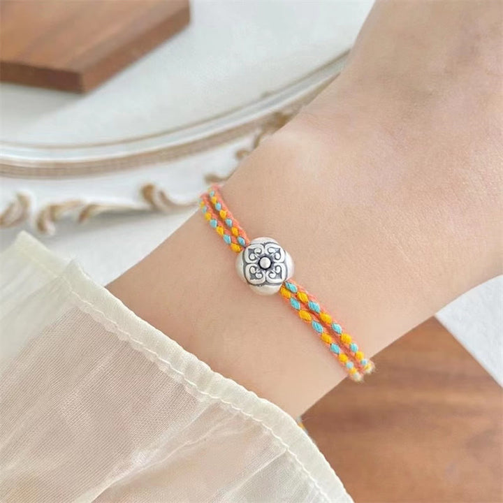 Bracciale intrecciato multicolore Buddha Stones in argento sterling 999 Persimmon Luck