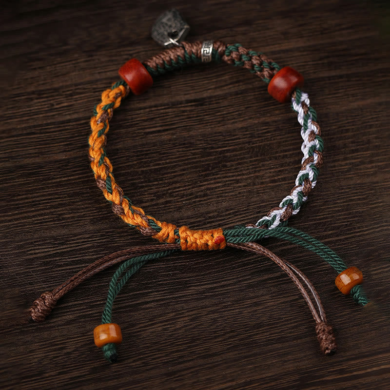 Bracciale intrecciato con protezione in osso di cammello , Buddha Stones 925, con dea della ricchezza, Zakiram