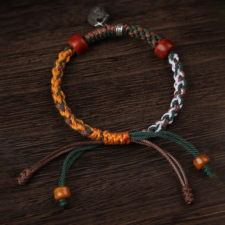 Bracciale intrecciato con protezione in osso di cammello , Buddha Stones 925, con dea della ricchezza, Zakiram
