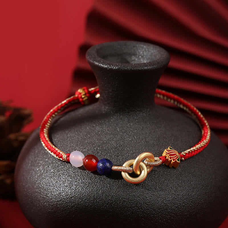 Braccialetto di buon auspicio con fibbia a doppia pace in argento sterling 925 Buddha Stones