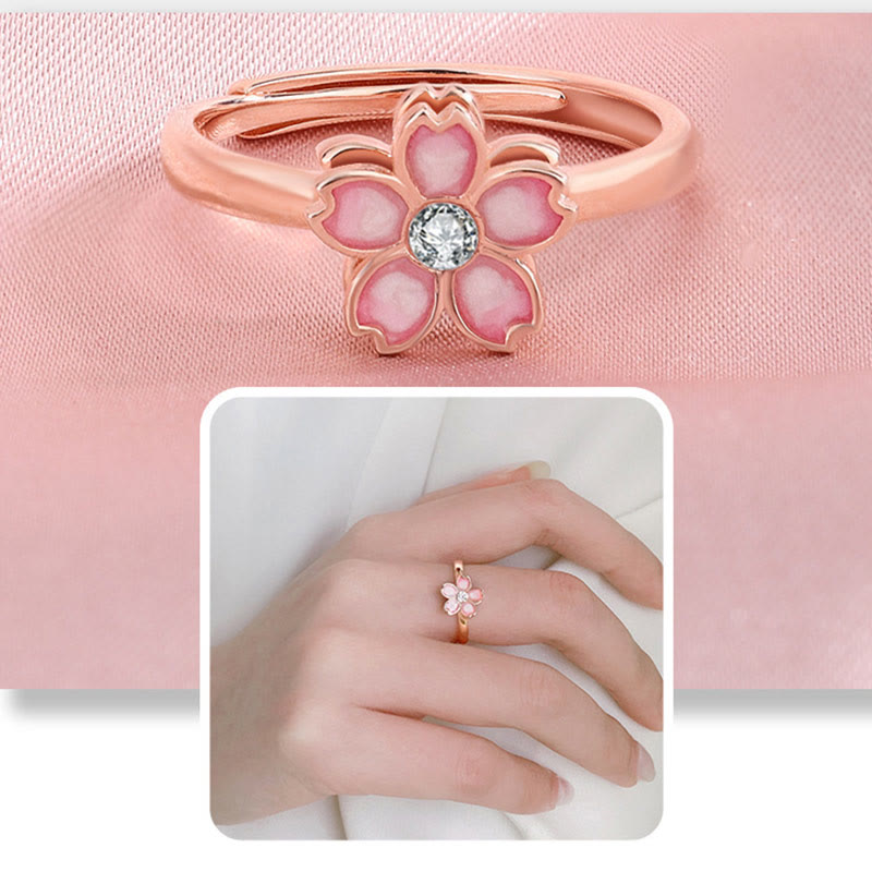 Bracciale a catena con benedizione in fiore di ciliegio in argento sterling 925 Buddha Stones, anello girevole