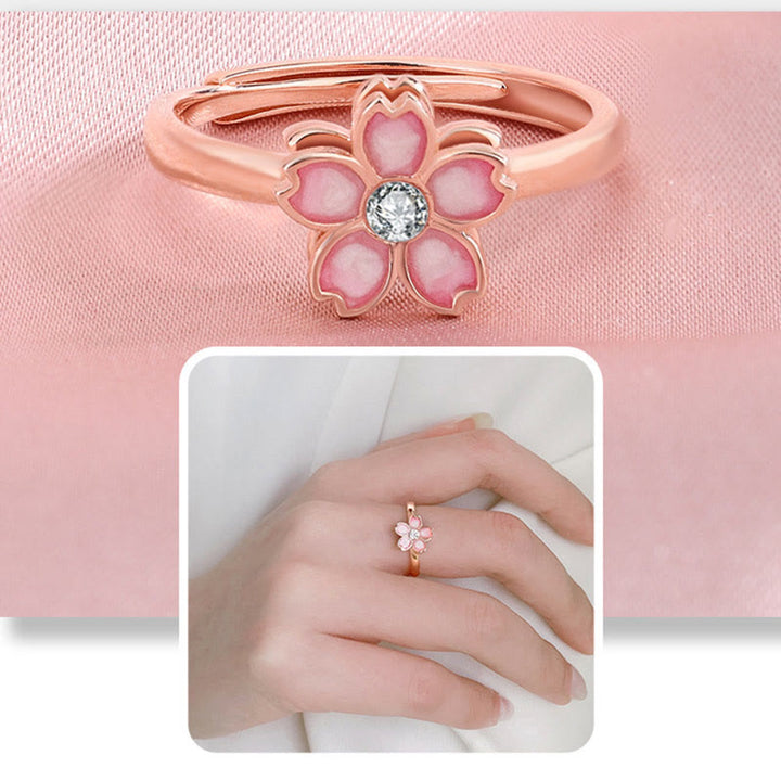 Bracciale a catena con benedizione in fiore di ciliegio in argento sterling 925 Buddha Stones, anello girevole